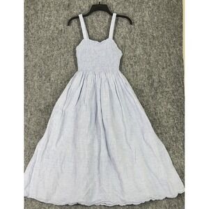 J. Crew Linen Sundress Midi Dress Medium Smocked Cottagecore Coastal Cowgirl